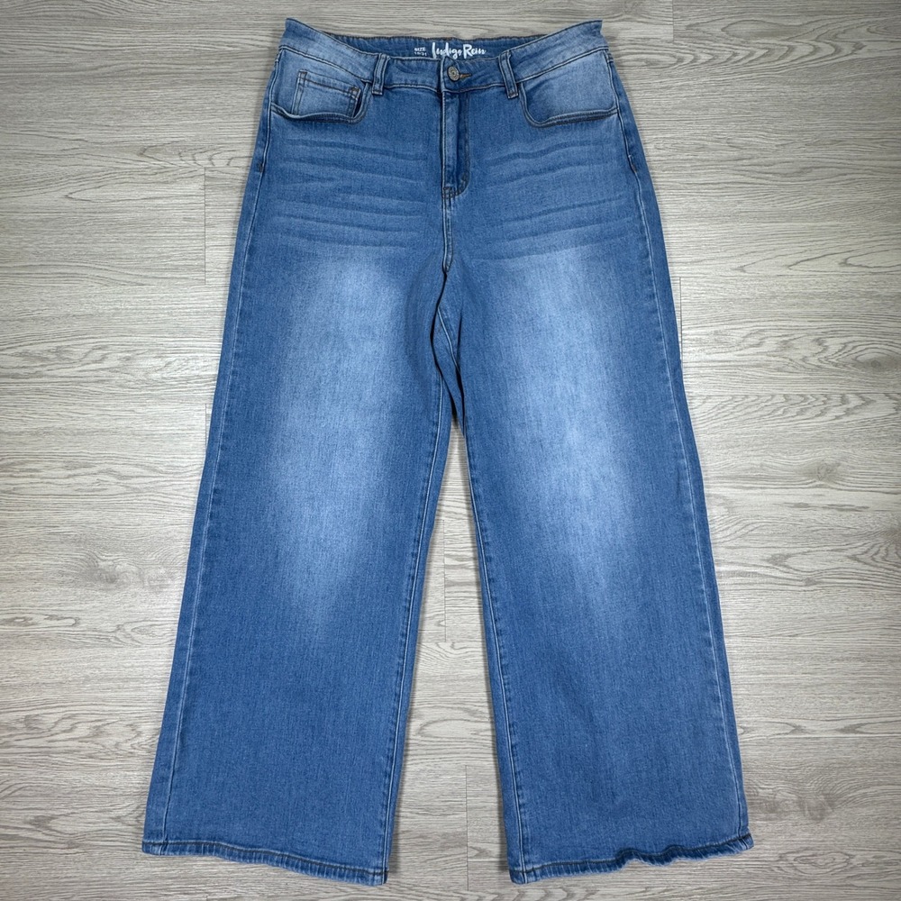 Indigo Rein Women's Jeans Wide Leg Medium Wash Blue 15/31 High Rise Stretch